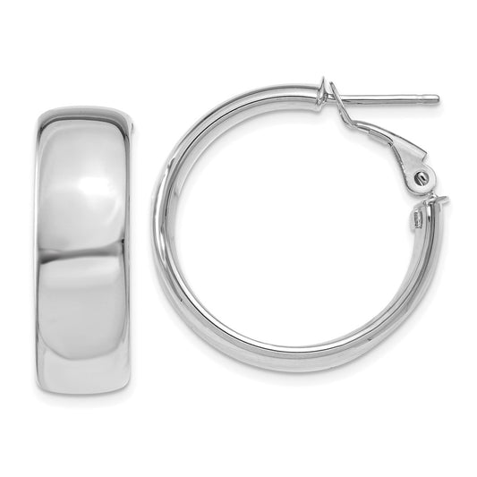 14K White Gold 7.75mm Omega Back Hoop Earrings