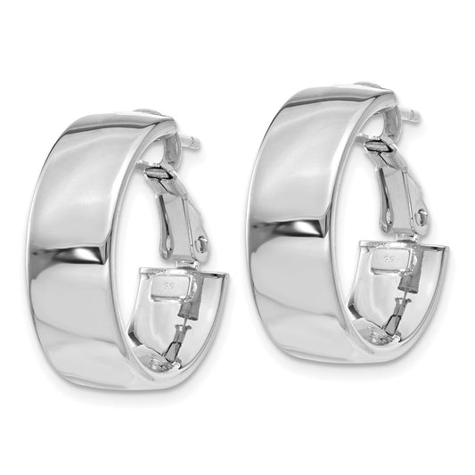 14K White Gold 6.75mm Omega Back Hoop Earrings