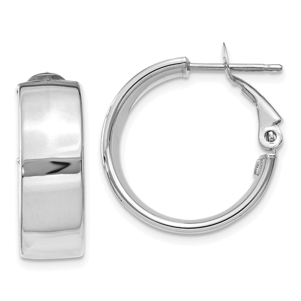 14K White Gold 6.75mm Omega Back Hoop Earrings