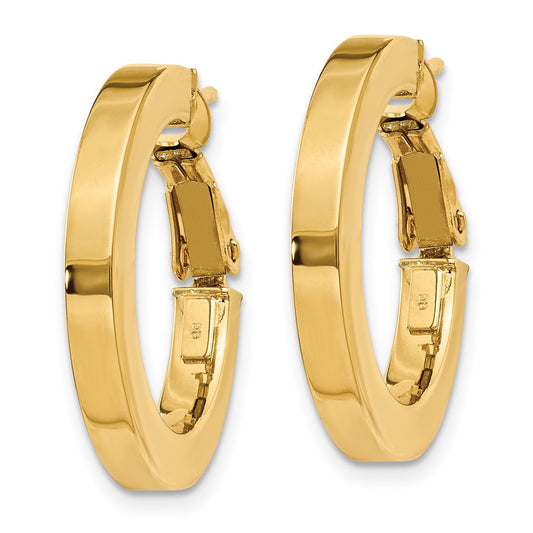 14K Yellow Gold 3mm Square Tube Round Hoop Earrings