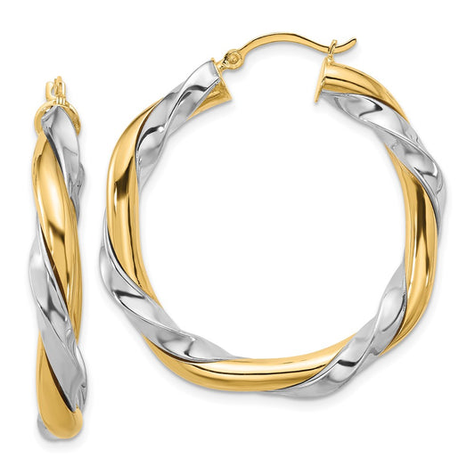 14K Two-Tone Gold Twisted Hoop Earrings