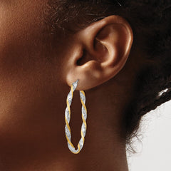 14K Two-Tone Gold Twisted Diamond-cut Oval Hoop Earrings