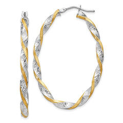 14K Two-Tone Gold Twisted Diamond-cut Oval Hoop Earrings