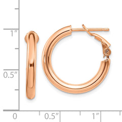 14K Rose Gold 3x15mm Polished Round Omega Back Hoop Earrings