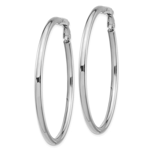 14K White Gold 3x45mm Polished Round Omega Back Hoop Earrings