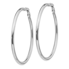 14K White Gold 3x50mm Polished Round Omega Back Hoop Earrings