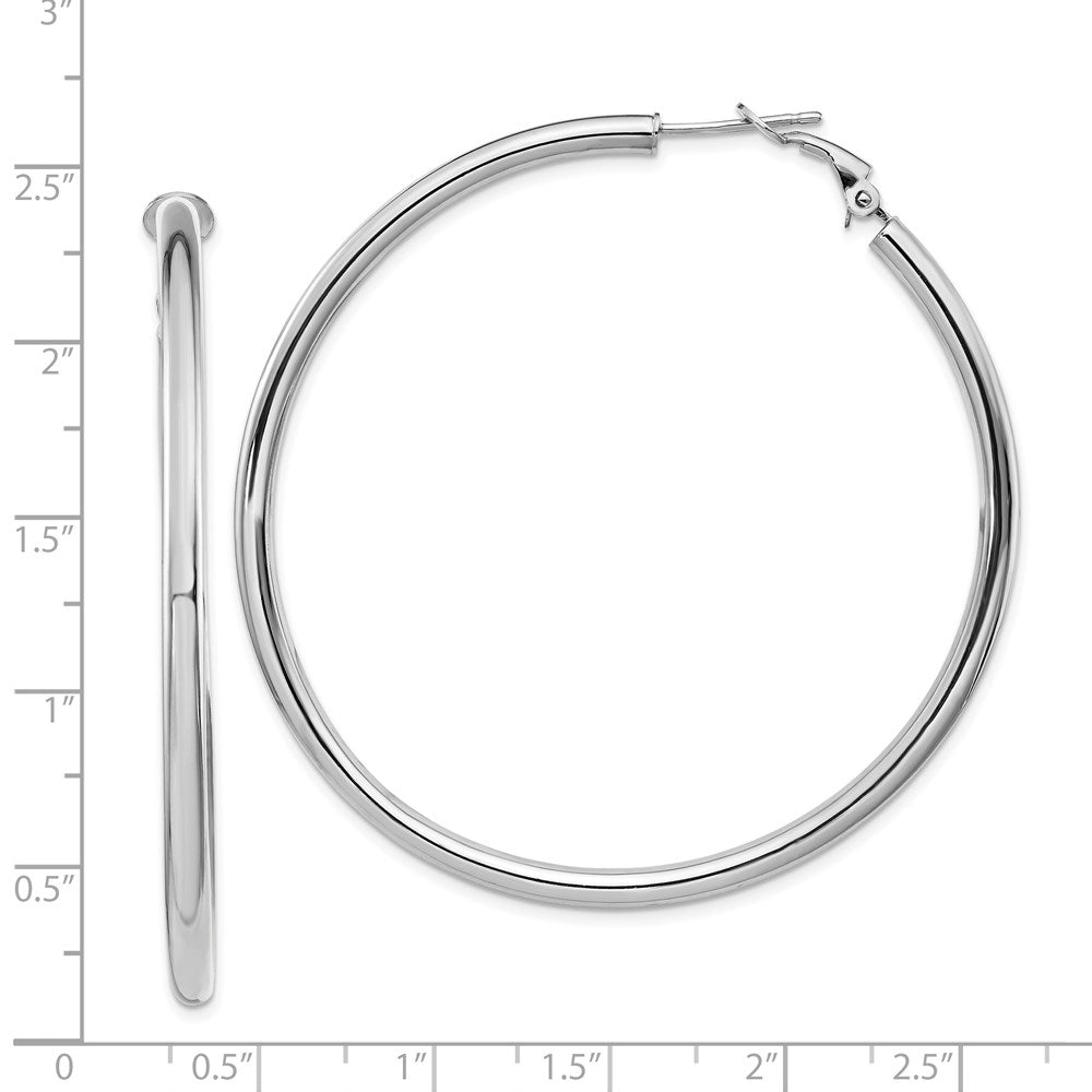 14K White Gold 3x50mm Polished Round Omega Back Hoop Earrings