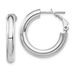 14K White Gold 4x15mm Polished Round Omega Back Hoop Earrings