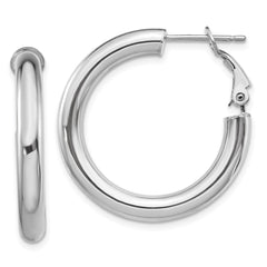 14K White Gold 4x20mm Polished Round Omega Back Hoop Earrings