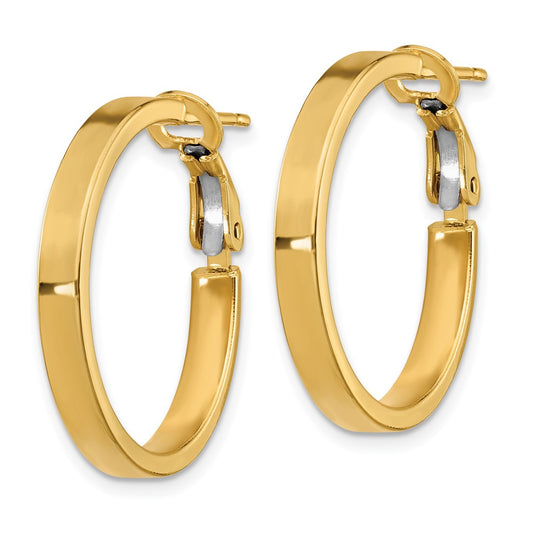 14K Yellow Gold 3x20mm Polished Square Tube Round Hoop Earrings