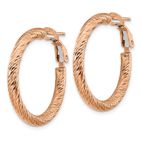 14K Rose Gold 3x20mm Diamond-cut Round Omega Back Hoop Earrings