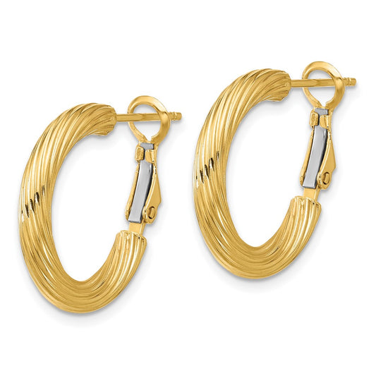 14K Yellow Gold 3x15mm Twisted Round Hoop Earrings