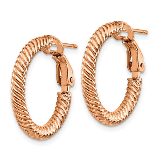 14K Rose Gold 3x15mm Twisted Round Hoop Earrings
