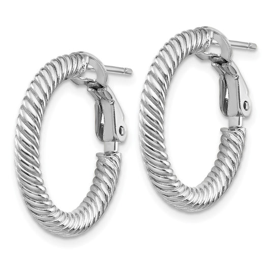 14K White Gold 3x15mm Twisted Round Hoop Earrings