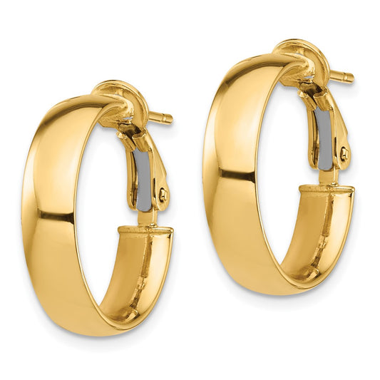 14K Yellow Gold High Polished 5mm Omega Back Hoop Earrings