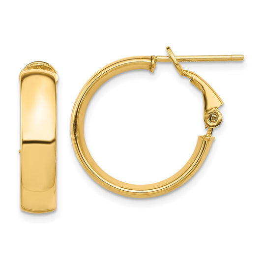 14K Yellow Gold High Polished 5mm Omega Back Hoop Earrings