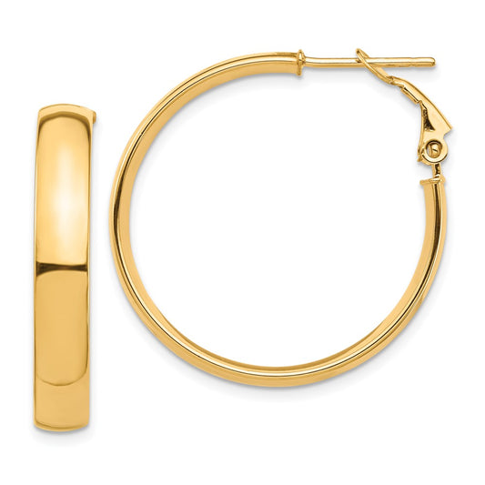 14K Yellow Gold High Polished 5mm Omega Back Hoop Earrings