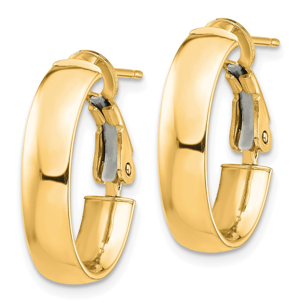 14K Yellow Gold High Polished 5mm Omega Back Oval Hoop Earrings