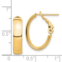 14K Yellow Gold High Polished 5mm Omega Back Oval Hoop Earrings