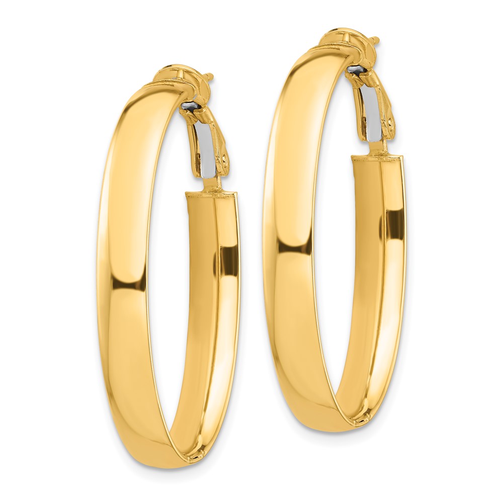 14K Yellow Gold High Polished 5mm Oval Omega Back Hoop Earrings