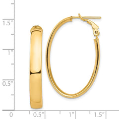 14K Yellow Gold High Polished 5mm Oval Omega Back Hoop Earrings