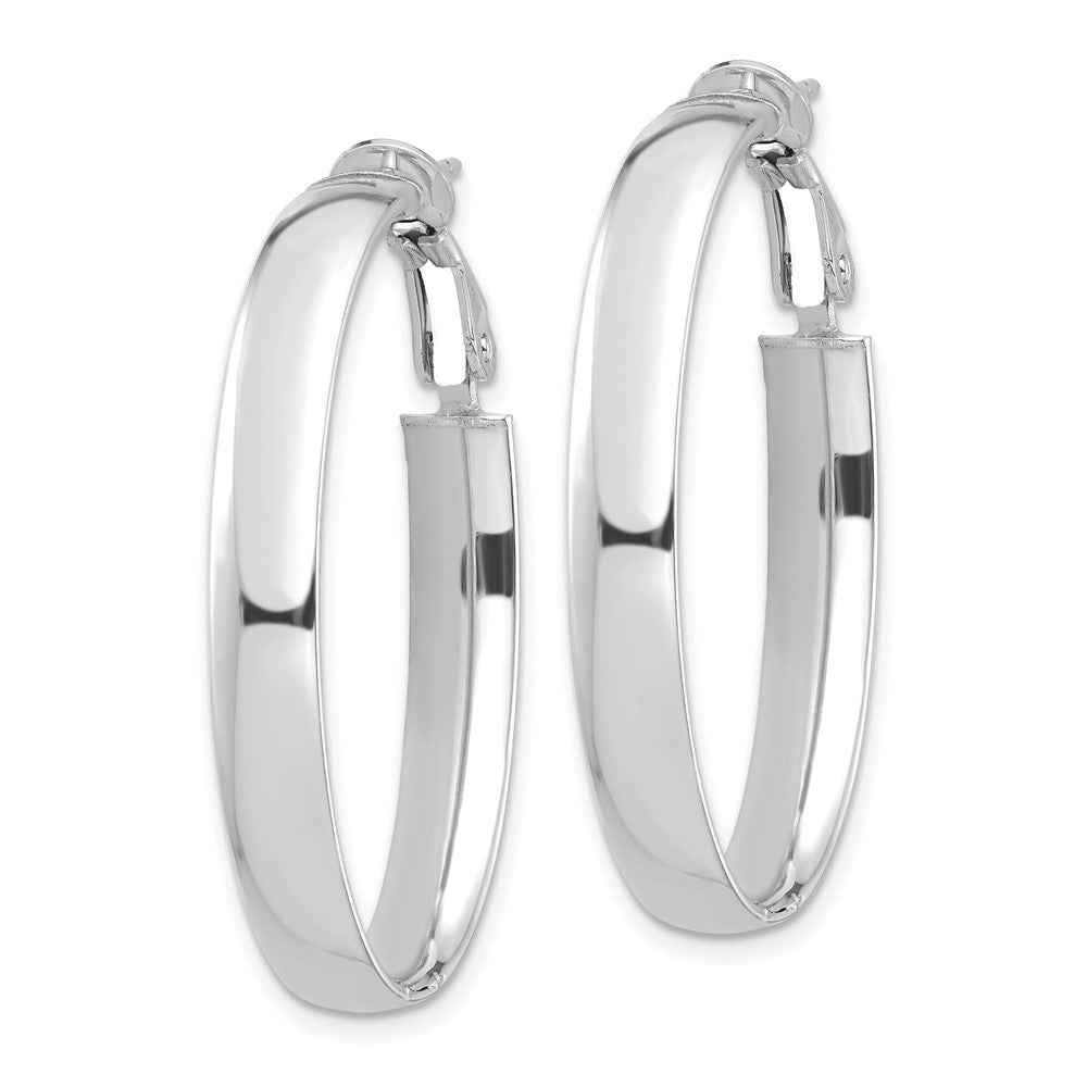 14K White Gold High Polished 5mm Oval Omega Back Hoop Earrings