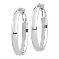 14K White Gold High Polished 5mm Oval Omega Back Hoop Earrings