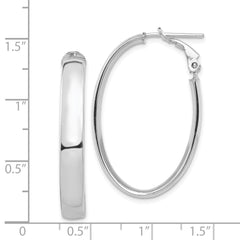 14K White Gold High Polished 5mm Oval Omega Back Hoop Earrings