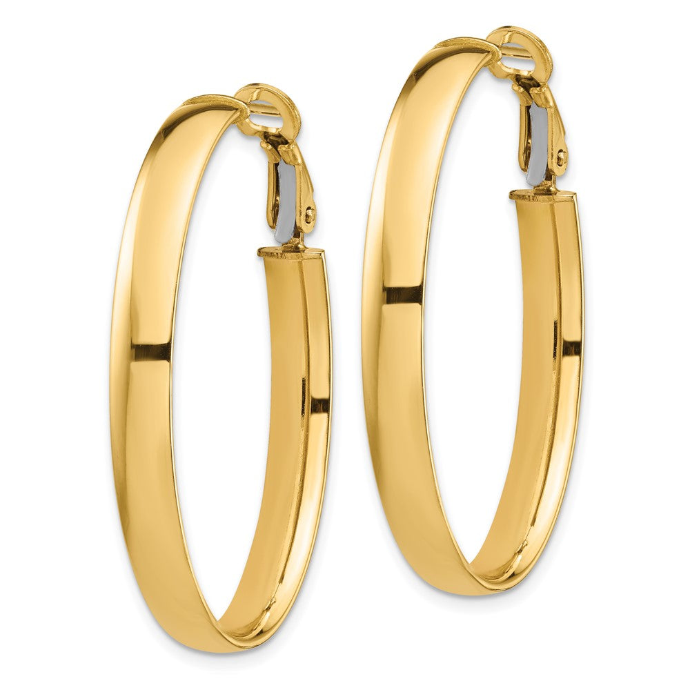 14K Yellow Gold High Polished 5mm Omega Back Oval Hoop Earrings