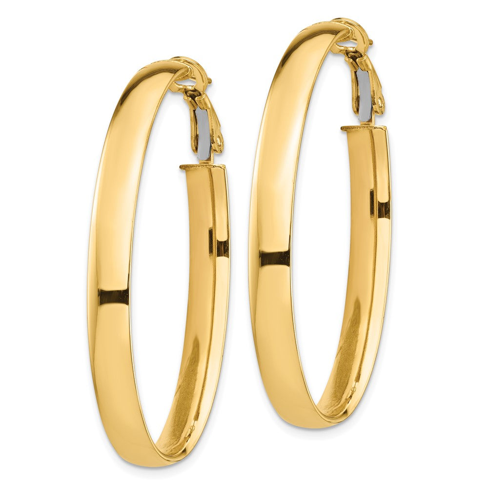 14K Yellow Gold High Polished 5mm Oval Omega Back Hoop Earrings