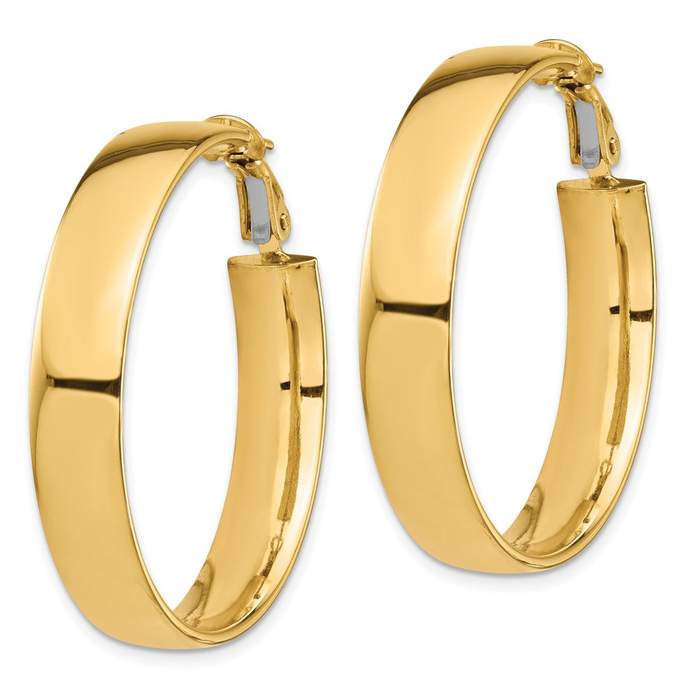 14K Yellow Gold High Polished 7mm Omega Back Hoop Earrings