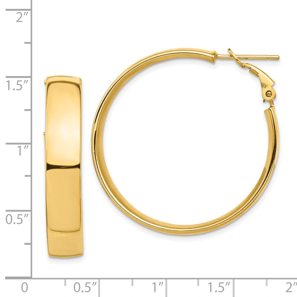 14K Yellow Gold High Polished 7mm Omega Back Hoop Earrings