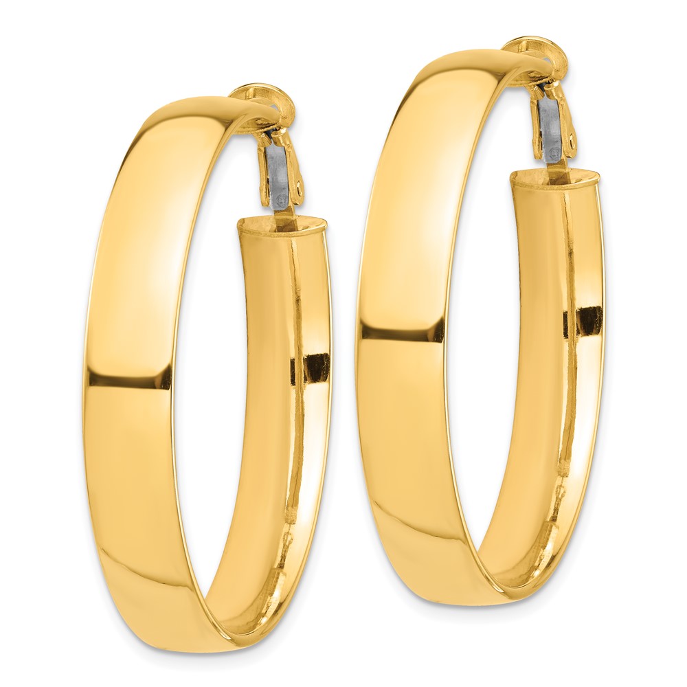 14K Yellow Gold High Polished 7mm Omega Back Hoop Earrings