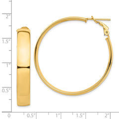 14K Yellow Gold High Polished 7mm Omega Back Hoop Earrings