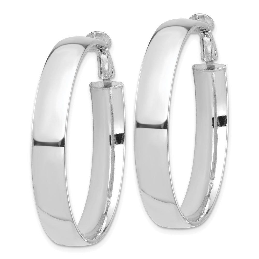 14K White Gold High Polished 7mm Omega Back Hoop Earrings