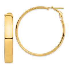 14K Yellow Gold High Polished 7mm Omega Back Hoop Earrings