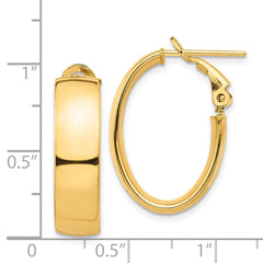 14K Yellow Gold High Polished 7mm Omega Back Oval Hoop Earrings