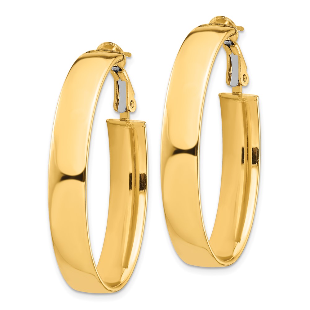 14K Yellow Gold High Polished 7mm Omega Back Oval Hoop Earrings