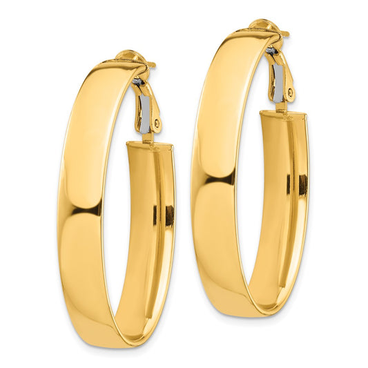 14K Yellow Gold High Polished 7mm Omega Back Oval Hoop Earrings