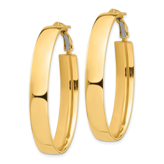 14K Yellow Gold High Polished 7mm Omega Back Oval Hoop Earrings