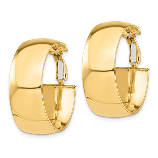 14K Yellow Gold High Polished 10mm Omega Back Hoop Earrings