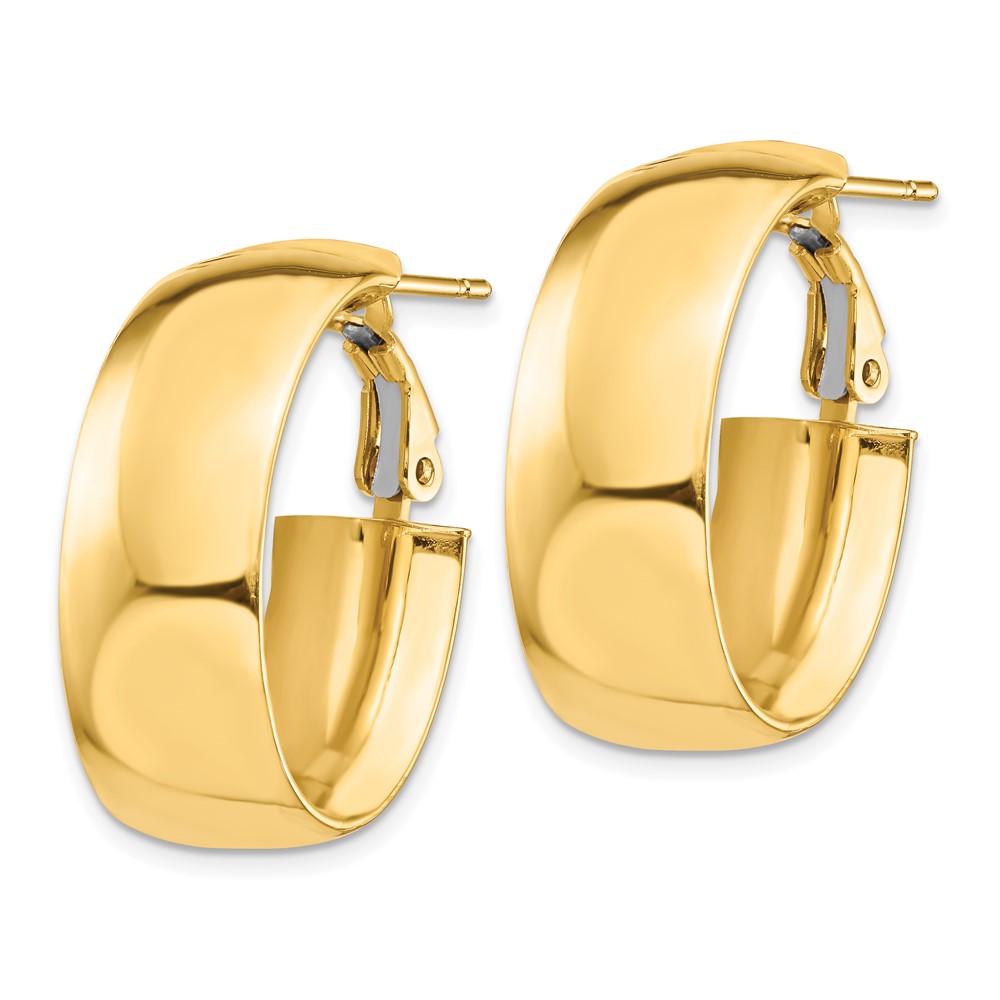 14K Yellow Gold High Polished 10mm Omega Back Oval Hoop Earrings