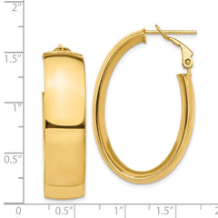 14K Yellow Gold High Polished 10mm Omega Back Oval Hoop Earrings