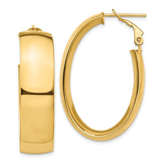 14K Yellow Gold High Polished 10mm Omega Back Oval Hoop Earrings