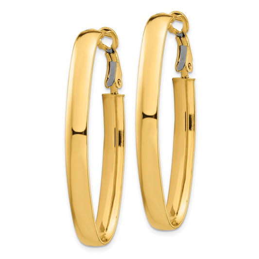 14K Yellow Gold High Polished 5mm Omega Back Oval Hoop Earrings