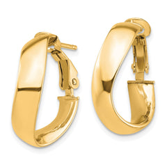 14K Yellow Gold High Polished 5mm Wavy Omega Back Hoop Earrings