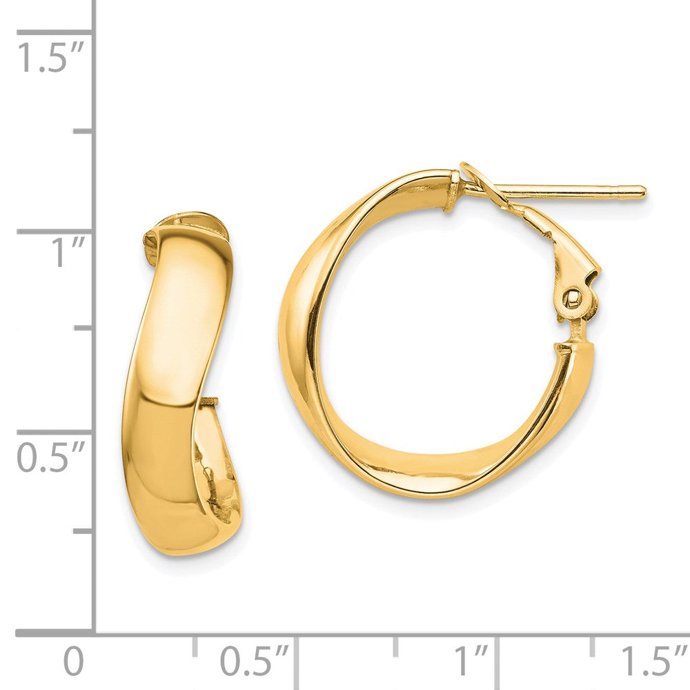 14K Yellow Gold High Polished 5mm Wavy Omega Back Hoop Earrings