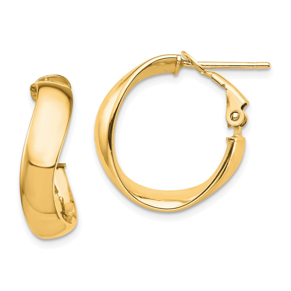 14K Yellow Gold High Polished 5mm Wavy Omega Back Hoop Earrings