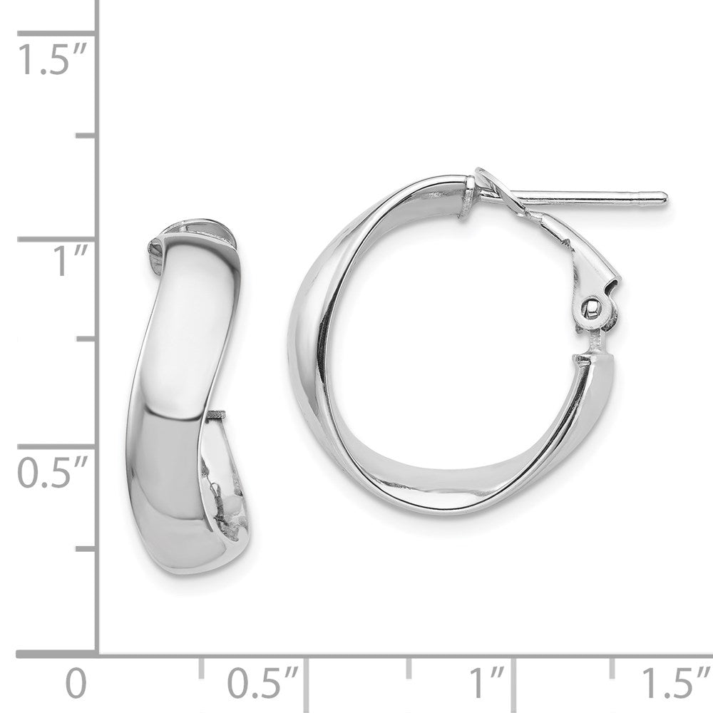 14K White Gold High Polished 5mm Wavy Omega Back Hoop Earrings