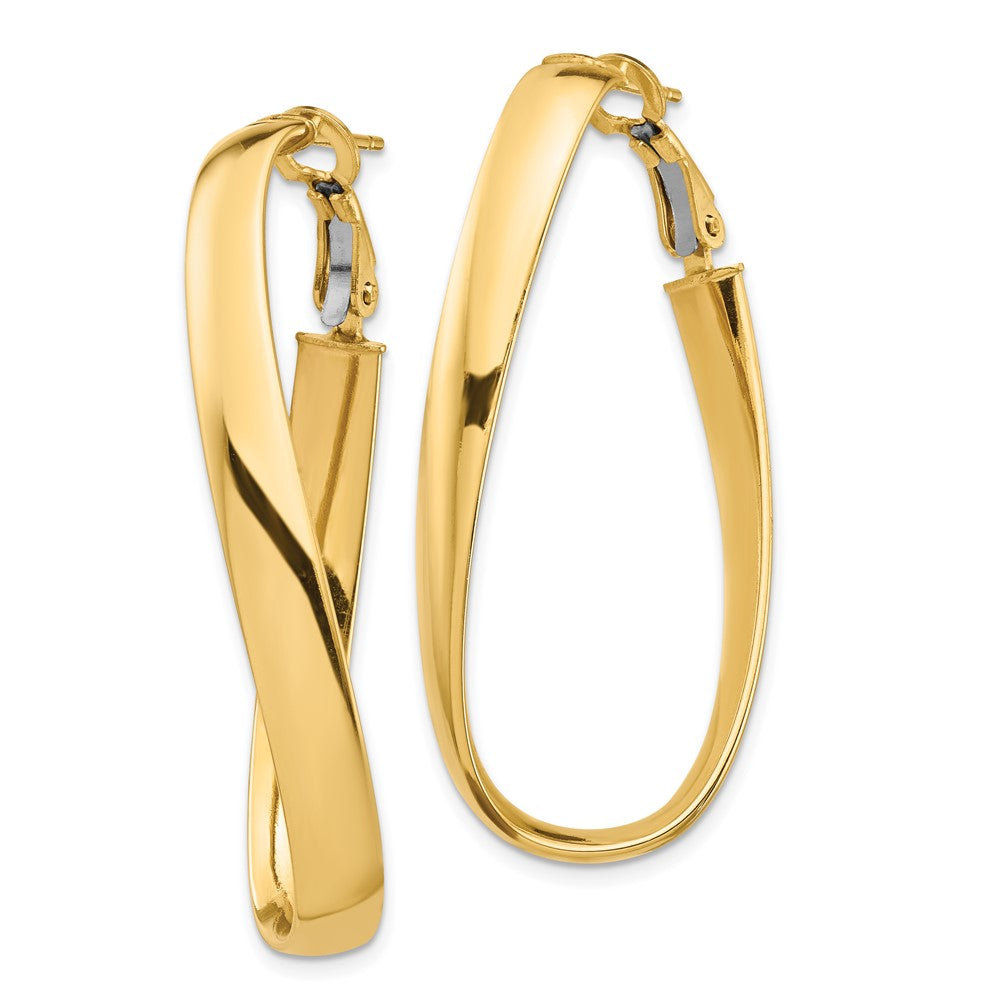 14K Yellow Gold High Polished 5mm Twisted Oval Omega Back Hoop Earrings